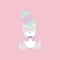 happy easter festival with animal pet bunny rabbit and egg, pastel color, flat vector illustration cartoon character