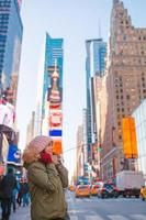 Woman in New York City during winter photo