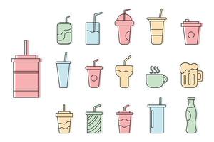 Icons flat set of drink and beverage each color of each icon isolated on white background. vector