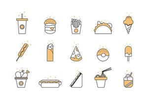 Icons set of fast food by thin black line. vector