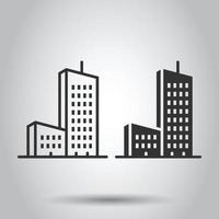 Building icon in flat style. Town skyscraper apartment vector illustration on white isolated background. City tower business concept.