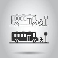 Bus station icon in flat style. Auto stop vector illustration on white isolated background. Autobus vehicle business concept.