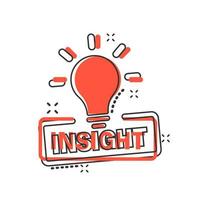 Insight icon in comic style. Bulb vector cartoon illustration on white isolated background. Idea business concept splash effect.