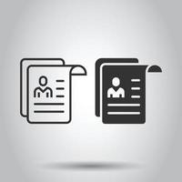 Resume icon in flat style. Contract document vector illustration on white isolated background. Paper notepad business concept.