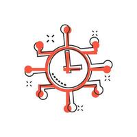 Real time icon in comic style. Clock vector cartoon illustration on white isolated background. Watch business concept splash effect.