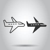 Plane icon in flat style. Airplane vector illustration on white isolated background. Flight airliner business concept.