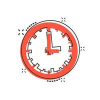 Real time icon in comic style. Clock vector cartoon illustration on white isolated background. Watch business concept splash effect.