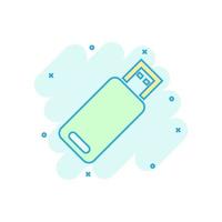 Usb drive icon in comic style. Flash disk vector cartoon illustration on white isolated background. Digital memory splash effect business concept.