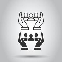 People and hand icon in flat style. Protect life vector illustration on white isolated background. Help business concept.