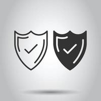 Shield with check mark icon in flat style. Protect vector illustration on white isolated background. Checkmark guard business concept.