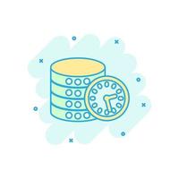 Data center icon in comic style. Clock vector cartoon illustration on white isolated background. Watch business concept splash effect.