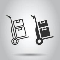 Cargo trolley icon in flat style. Delivery box vector illustration on white isolated background. Box shipping business concept.