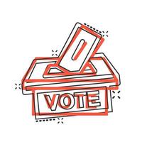 Election voter box icon in comic style. Ballot suggestion vector cartoon illustration pictogram splash effect.