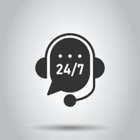 Helpdesk 24 7 icon in flat style. Headphone vector illustration on white isolated background. Chat operator business concept.