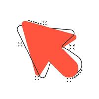 Computer mouse cursor icon in comic style. Arrow cursor vector cartoon illustration pictogram. Mouse aim business concept splash effect.