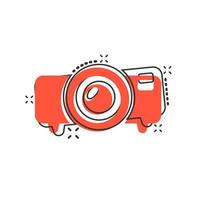 Video projector sign icon in comic style. Cinema presentation device vector cartoon illustration on white isolated background. Conference business concept splash effect.