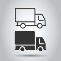 Delivery truck icon in flat style. Van vector illustration on white isolated background. Cargo car business concept.