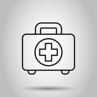 First aid kit icon in flat style. Health, help and medical diagnostics vector illustration on isolated background. Doctor bag business concept.