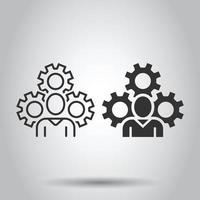 People with gear icon in flat style. Person cogwheel vector illustration on white isolated background. Teamwork business concept.