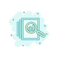 Audit document icon in comic style. Result report vector cartoon illustration on white isolated background. Verification control business concept splash effect.