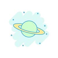 Saturn icon in comic style. Planet vector cartoon illustration on white isolated background. Galaxy space business concept splash effect.