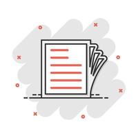 Document note icon in comic style. Paper sheet vector cartoon illustration pictogram. Notepad document business concept splash effect.