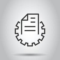 Document with gear icon in flat style. Big data processing vector illustration on white isolated background. Paper sheet software solution business concept.