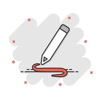 Pencil notepad icon in comic style. Document write vector cartoon illustration on white isolated background. Pen drawing business concept splash effect.