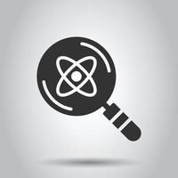 Science magnifier icon in flat style. Virus search vector illustration on white isolated background. Chemistry dna business concept.