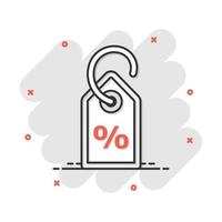 Vector cartoon discount percent tag icon in comic style. Price sale concept illustration pictogram. Promotion coupon business splash effect concept.