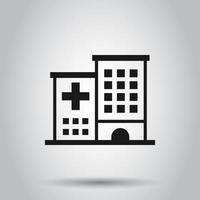 Hospital building icon in flat style. Infirmary vector illustration on isolated background. Medical ambulance business concept.