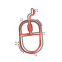 Computer mouse icon in comic style. Cursor cartoon vector illustration on white isolated background. Pointer splash effect business concept.