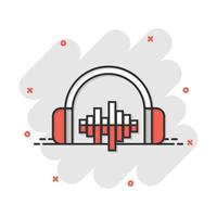 Headphone headset icon in comic style. Headphones vector cartoon illustration pictogram. Audio gadget business concept splash effect.