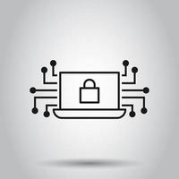 Cyber security icon in flat style. Padlock locked vector illustration on isolated background. Laptop business concept.