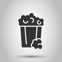 Film icon in flat style. Popcorn vector illustration on white isolated background. Pop corn bucket business concept.