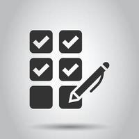 Checklist document icon in flat style. Survey vector illustration on white isolated background. Check mark choice business concept.