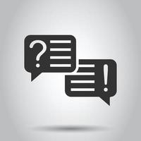 Question and answer icon in flat style. Dialog speech bubble vector illustration on white isolated background. Forum chat business concept.