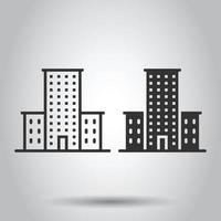 Building icon in flat style. Town skyscraper apartment vector illustration on white isolated background. City tower business concept.