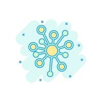Hub network connection sign icon in comic style. Dna molecule vector cartoon illustration on white isolated background. Atom business concept splash effect.