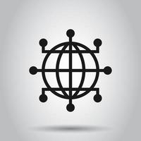 Global network icon in flat style. Cyber world vector illustration on isolated background. Earth business concept.
