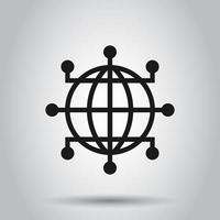 Global network icon in flat style. Cyber world vector illustration on isolated background. Earth business concept.