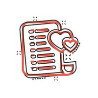 Wishlist icon in comic style. Like document cartoon vector illustration on white isolated background. Favorite list splash effect business concept.