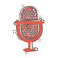 Microphone icon in comic style. Studio mike cartoon vector illustration on white isolated background. Audio record splash effect business concept.