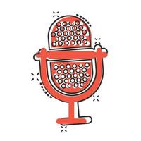 Microphone icon in comic style. Studio mike cartoon vector illustration on white isolated background. Audio record splash effect business concept.