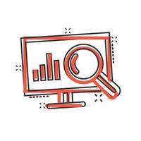 Website analytics icon in comic style. SEO data cartoon vector illustration on white isolated background. Computer diagram splash effect business concept.