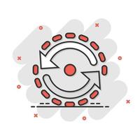 Oval with arrows icon in comic style. Consistency repeat vector cartoon illustration on white isolated background. Reload rotation business concept splash effect.