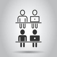 People with laptop computer icon in flat style. Pc user vector illustration on white isolated background. Office manager business concept.