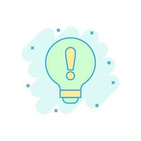 Problem solution icon in comic style. Light bulb idea vector cartoon illustration on white background. Question and answer business concept splash effect.