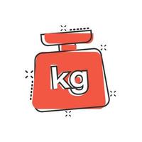 icono de escala en estilo cómico. ilustración vectorial de dibujos animados con mancuernas de kilogramo sobre fondo blanco aislado. concepto de negocio de efecto de salpicadura de gimnasio. vector