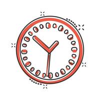 icono de reloj en estilo cómico. ver ilustración de vector de dibujos animados sobre fondo blanco aislado. concepto de negocio de efecto de salpicadura de temporizador.